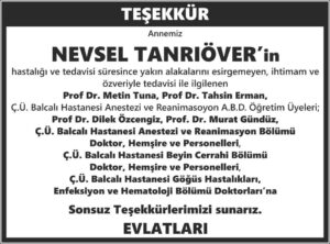 Sabah doktora teşekkür ilanı