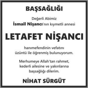 Başsağlığı İlanı Sabah Gazetesi
